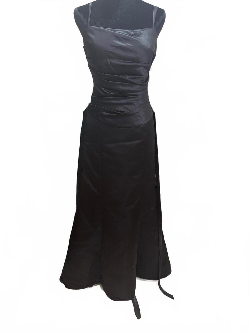 Vintage Bill Levkoff Black Satin Ruched Formal Maxi Gown - Size 10